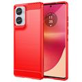 Szczotkowane Etui z TPU do Motorola Edge 50 Fusion - Włókno Węglowe - Czerwień