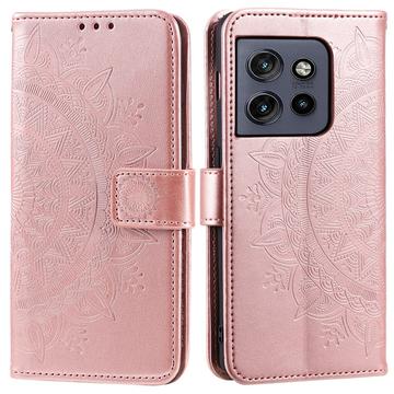 Motorola Edge 50 Neo Etui z Portfelem z Serii Mandala - Różowe Złoto