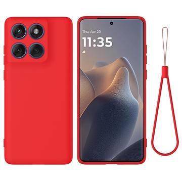 Motorola Edge 60 Pro Etui z płynnego silikonu z paskiem na rękę - czerwony
