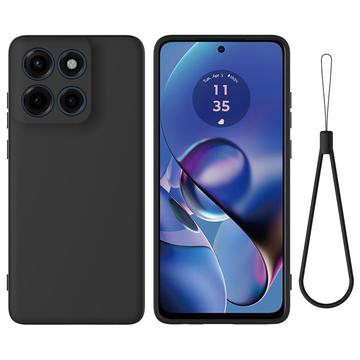 Motorola Edge 60 Stylus Etui z płynnego silikonu z paskiem na rękę - czarny