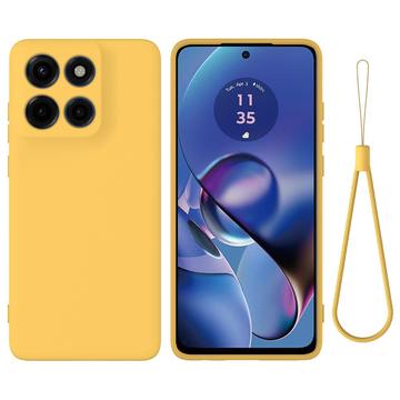 Motorola Edge 60 Stylus Etui z płynnego silikonu z paskiem na rękę - żółty