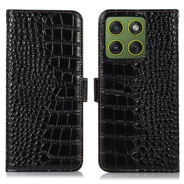 Motorola Edge 70 Skórzane Etui z Portfelem Crocodile z RFID - Czarne