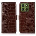 Motorola Edge 70 Skórzane Etui z Portfelem Crocodile z RFID - Brąz