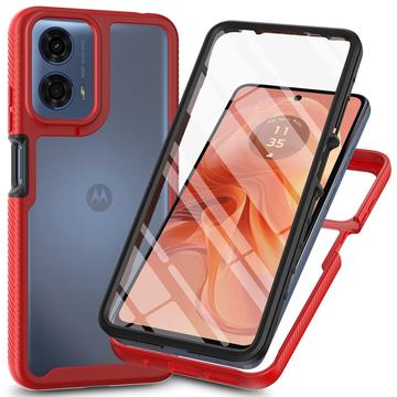 Motorola Moto E14/G24/G04/G04s Etui z Serii 360 Protection - Czerwień / Przezroczyste