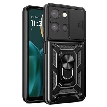Motorola Moto G (2025) Hybrydowe Etui z Pierścieniem Obrotowym z Osłoną Aparatu - Czerń