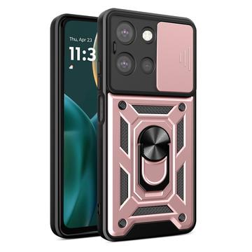 Motorola Moto G (2025) Hybrydowe Etui z Pierścieniem Obrotowym z Osłoną Aparatu - Różowe Złoto
