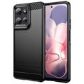 Motorola Moto G Power (2025) Szczotkowane Etui z TPU - Włókno Węglowe - Czarne