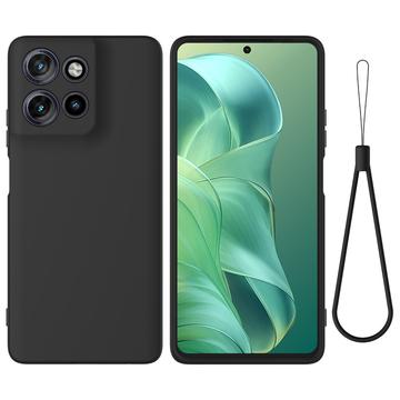 Motorola Moto G Power (2025) Etui z płynnego silikonu z paskiem na rękę - czarny