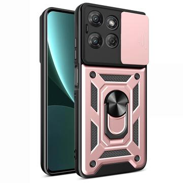 Motorola Moto G Power (2025) Hybrydowe Etui z Pierścieniem Obrotowym z Osłoną Aparatu - Różowe Złoto