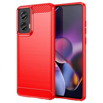 Szczotkowane Etui z TPU do Motorola Moto G Stylus 5G (2024) - Włókno Węglowe - Czerwień