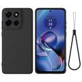 Motorola Moto G Stylus 5G (2025) Etui z płynnego silikonu z paskiem na rękę - czarny