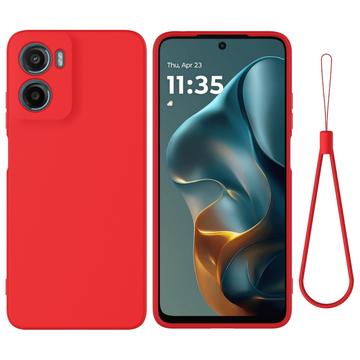 Motorola Moto G05/E15 Etui z płynnego silikonu z paskiem na rękę - czerwony