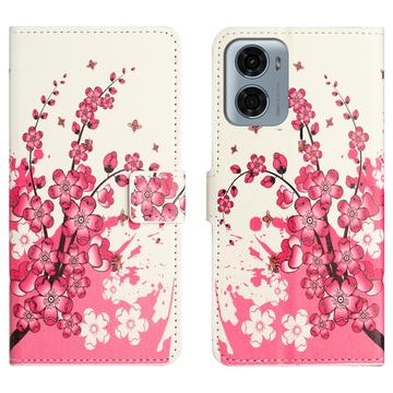 Motorola Moto G05/E15 Etui Portfel Style Seria - Różowe Kwiaty