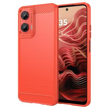 Motorola Moto G35 Szczotkowane Etui z TPU - Włókno Węglowe - Czerwień