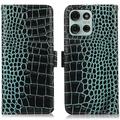 Motorola Moto G75 Skórzane Etui z Portfelem Crocodile z RFID - Zieleń