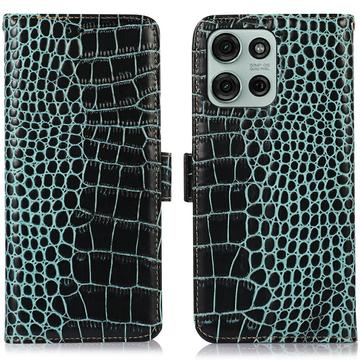 Motorola Moto G75 Skórzane Etui z Portfelem Crocodile z RFID - Zieleń