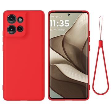 Motorola Moto G75 Etui z płynnego silikonu z paskiem na rękę - czerwony