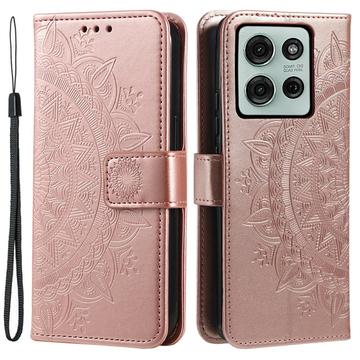 Motorola Moto G75 Etui z Portfelem z Serii Mandala - Różowe Złoto