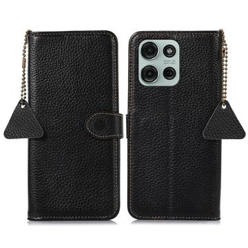 Motorola Moto G75 Skórzane Etui z Portfelem z RFID - Czarne