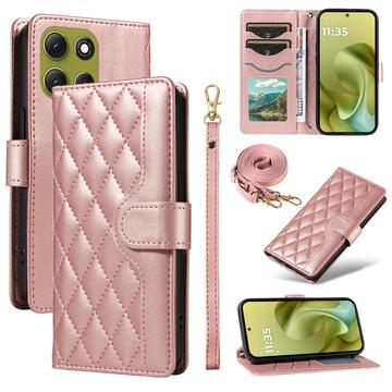 Luksusowe pikowane etui-portfel do Motorola Moto G86 - różowe złoto