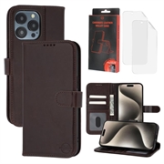iPhone 15 Pro MyTPhone CardMate Etui portfelowe ze skóry - ciemnobrązowy
