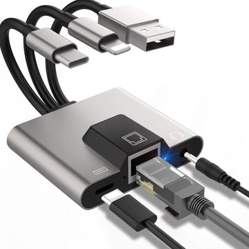 Adapter Ethernet 3 w 1 NK-1056S - USB-C, USB-A i Lightning - 10cm