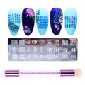 Szablony do Paznokci Nail Art z Silikonową Szczoteczką