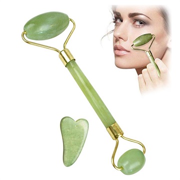 Jadeitowy Roller do Masażu Twarzy z Płytką Gua Sha do Scrapingu