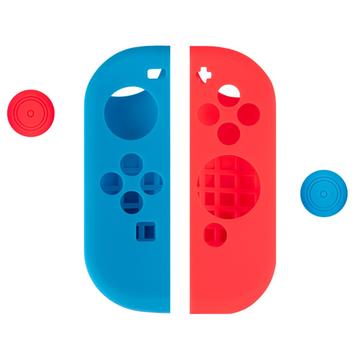Silikonowe etui na kontroler Nintendo Switch z nakładkami na kciuki - czerwony / niebieski