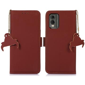 Nokia C32 Skórzane Etui z Portfelem z RFID - Brąz