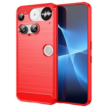 Nothing Phone (3) Szczotkowane Etui z TPU - Włókno Węglowe - czerwony