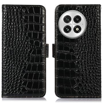 OnePlus 13 Skórzane Etui z Portfelem Crocodile z RFID - Czarne