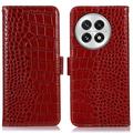 OnePlus 13 Skórzane Etui z Portfelem Crocodile z RFID - Czerwień