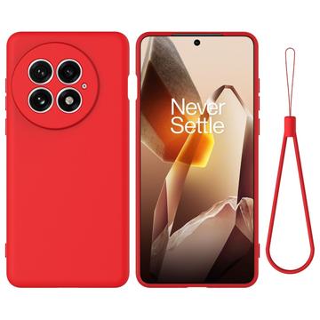 OnePlus 13 Etui z płynnego silikonu z paskiem na rękę - czerwony