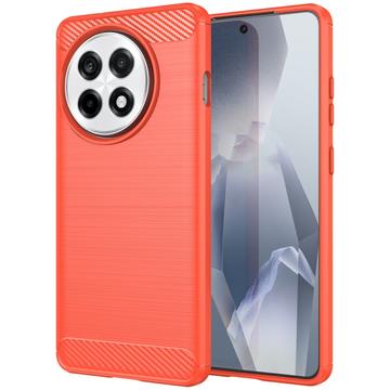 OnePlus Ace 5/5 Pro/13R Szczotkowane Etui z TPU - Włókno Węglowe - Czerwień