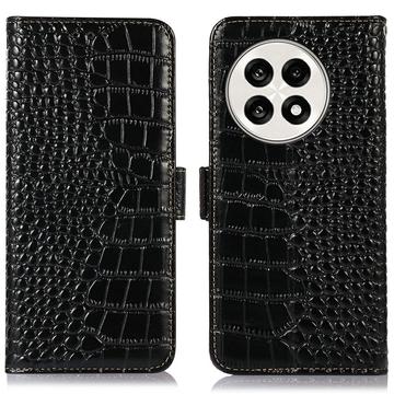 OnePlus Ace 5/5 Pro/13R Skórzane Etui z Portfelem Crocodile z RFID - Czarne