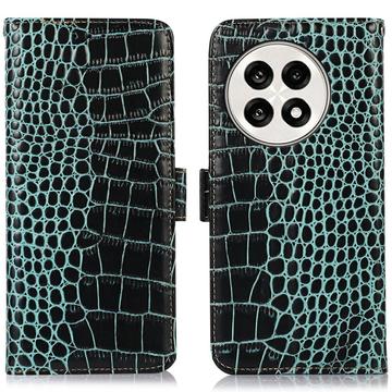 OnePlus Ace 5/5 Pro/13R Skórzane Etui z Portfelem Crocodile z RFID - Zieleń