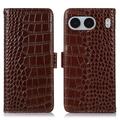 OnePlus Nord 4 Skórzane Etui z Portfelem Crocodile z RFID - Brąz