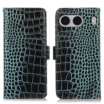OnePlus Nord 4 Skórzane Etui z Portfelem Crocodile z RFID - Zieleń