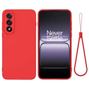 OnePlus Nord 5 Etui z płynnego silikonu z paskiem na rękę - czerwony