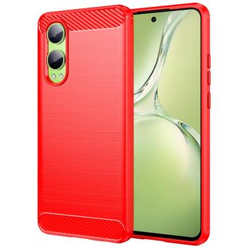 OnePlus Nord CE4 Lite/Oppo K12x Szczotkowane Etui z TPU - Włókno Węglowe - Czerwień