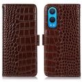 OnePlus Nord CE4 Lite/Oppo K12x Skórzane Etui z Portfelem Crocodile z RFID - Brąz