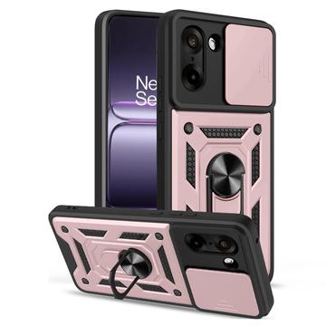 OnePlus Nord CE5 Hybrydowe Etui z Pierścieniem Obrotowym z Osłoną Aparatu - Różowe Złoto