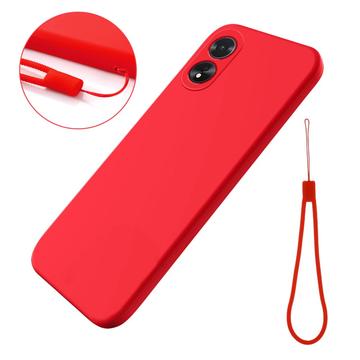 Oppo A18/A38 Etui z płynnego silikonu z paskiem na rękę - czerwony
