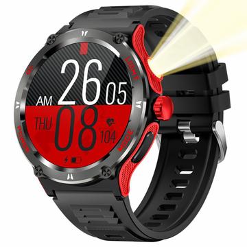 Wodoodporny smartwatch KT76 z kompasem i latarką - 1.53" - czerwony/czarny