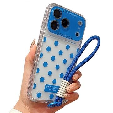 iPhone 17 Pro Max PC / TPU Etui z folią na obiektyw i paskiem - Polka Dot - Niebieski