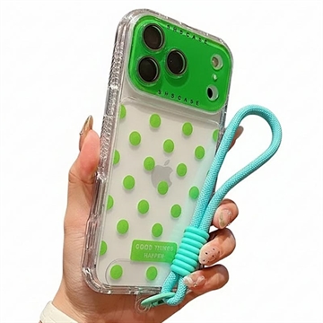 iPhone 17 Pro Max PC / TPU Etui z folią na obiektyw i paskiem - Polka Dot - Zielony