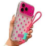 iPhone 17 Pro Max PC / TPU Etui z folią na obiektyw i paskiem - Polka Dot - Ciemny Róż