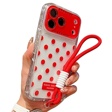 iPhone 17 Pro Max PC / TPU Etui z folią na obiektyw i paskiem - Polka Dot - czerwony