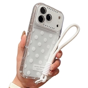 iPhone 17 Pro Max PC / TPU Etui z folią na obiektyw i paskiem - Polka Dot - Biały